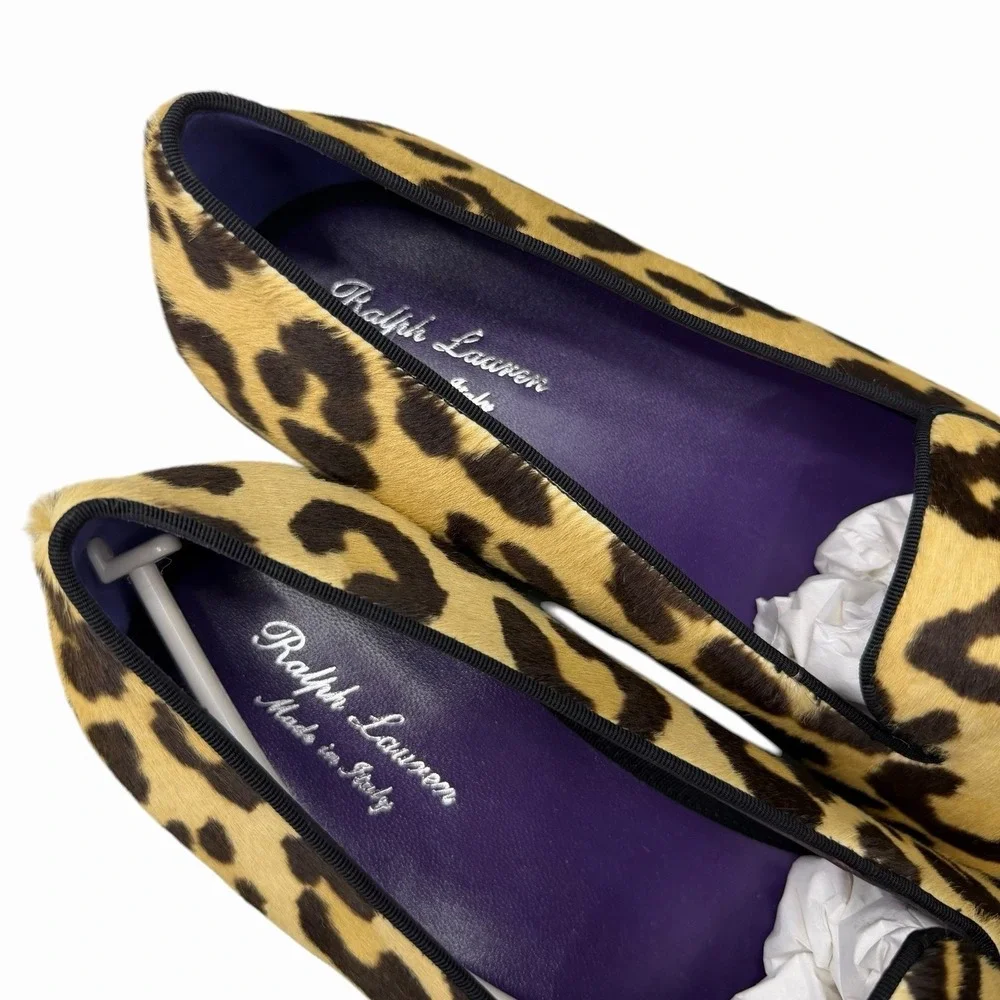 Ralph Lauren Purple Label NEW 11.5 D Calf Hair RL Script Alonzo Leopard Slippers